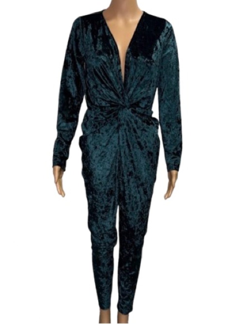 VENUS Emerald Velvet Twist-Front Jumpsuit